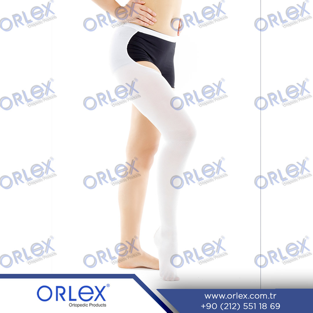 ORLEX DİZ ÜSTÜ ANTİEMBOLİ ÇORABI BELDEN KEMERLİ Anti Emboli Beyaz Varis Çorabı